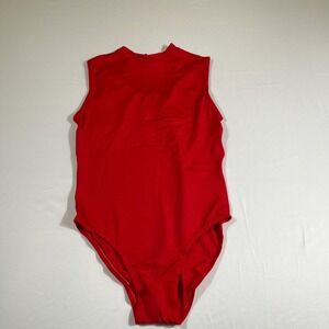 Red Sleeveless Mock Neck Leotard Bodysuit Balletcore Coquette Small Dance Gym